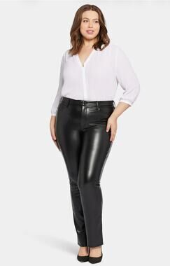 NYDJ Womens 12 Black Faux Leather Marilyn Straight Dress Pants Biker Evening NEW